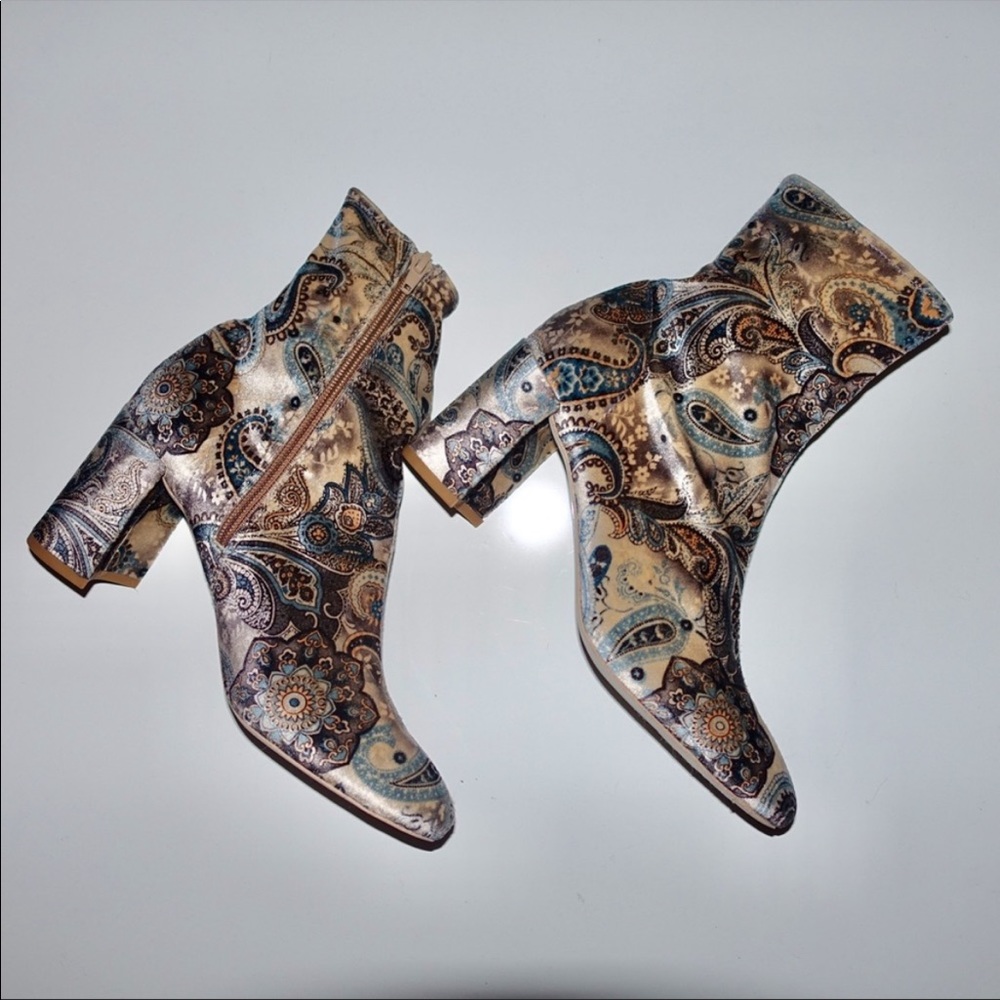 Jeffrey Campbell paisley velvet sock boots